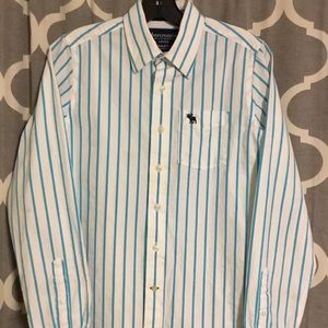 ABERCROMBIE & FITCH-White/Light Blue Striped Sz: L